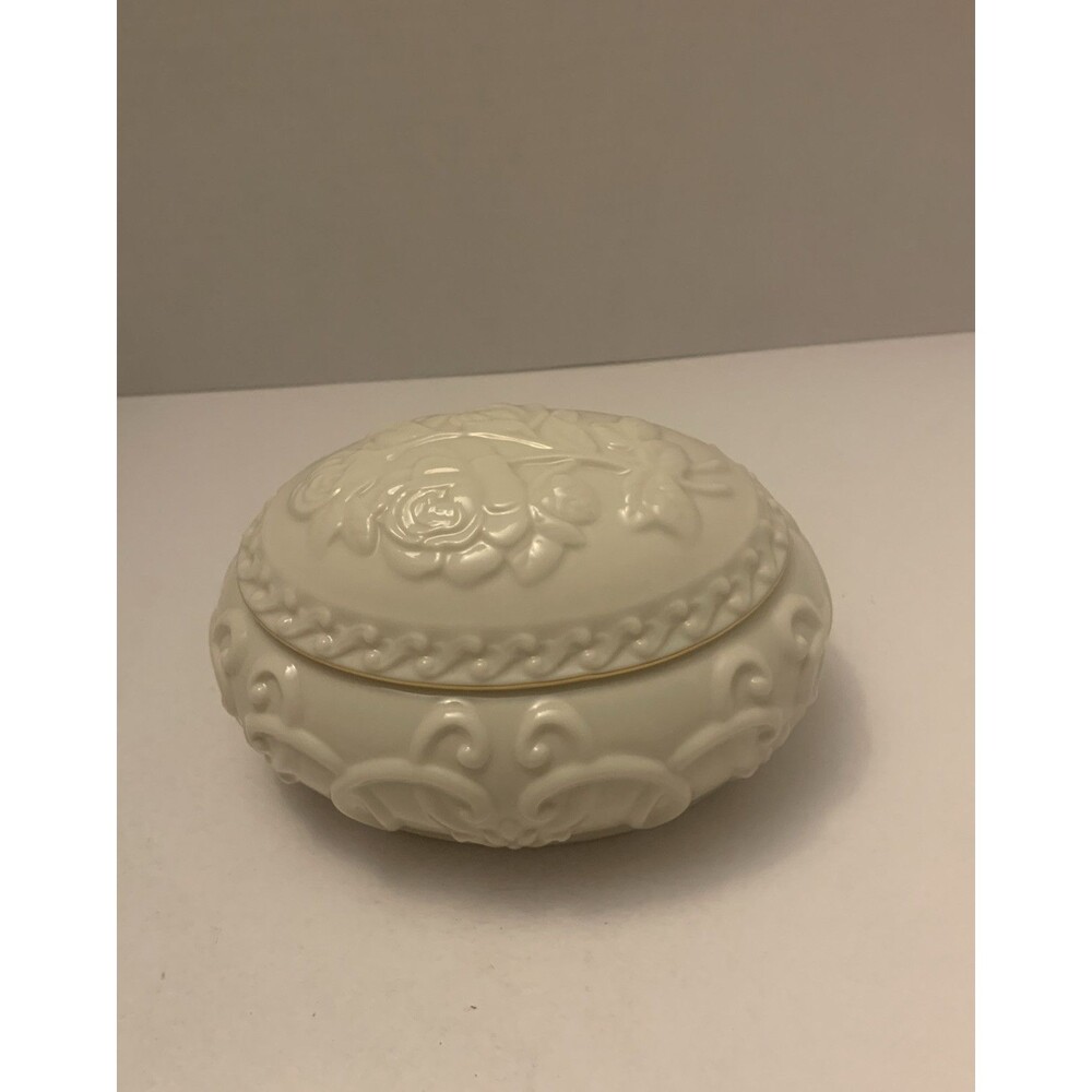 Lenox Rose Jewelry/Trinket Egg Shaped Cream Music Box Collection Vintage